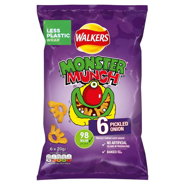 WALKERS MONSTER MUNCH PICKLED ONION 6PK